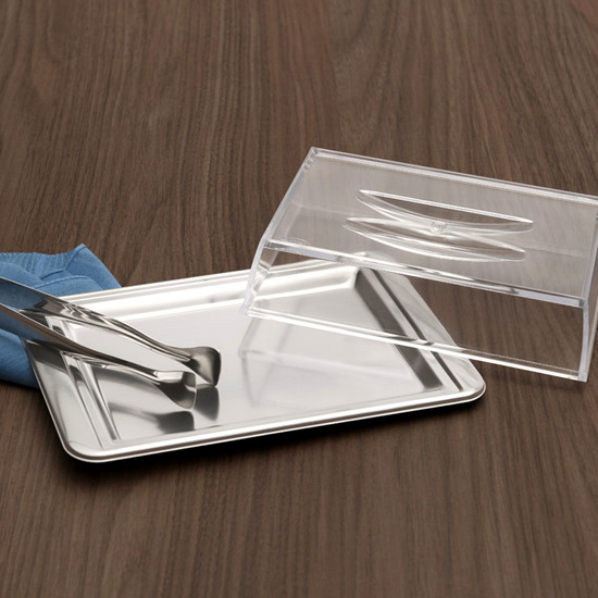 Imagem PORTA FRIOS LYON EMPILHÁVEL COM PINÇA EM AÇO INOX 4X20X13 CM - BRINOX 