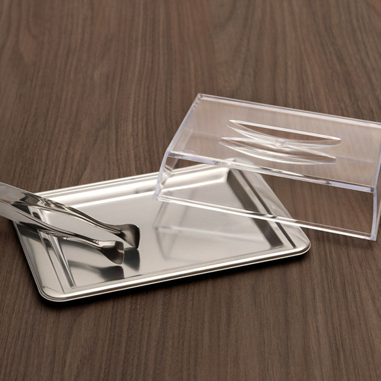 Imagem PORTA FRIOS LYON EMPILHÁVEL COM PINÇA EM AÇO INOX 4X20X13 CM - BRINOX 