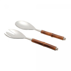 Imagem de CONJUNTO 2 PEÇAS PARA SALADA EM AÇO INOX COM CABO DE BAMBU ESCURO - WOLFF - Rojemac Impotacao E Exportacao Ltda