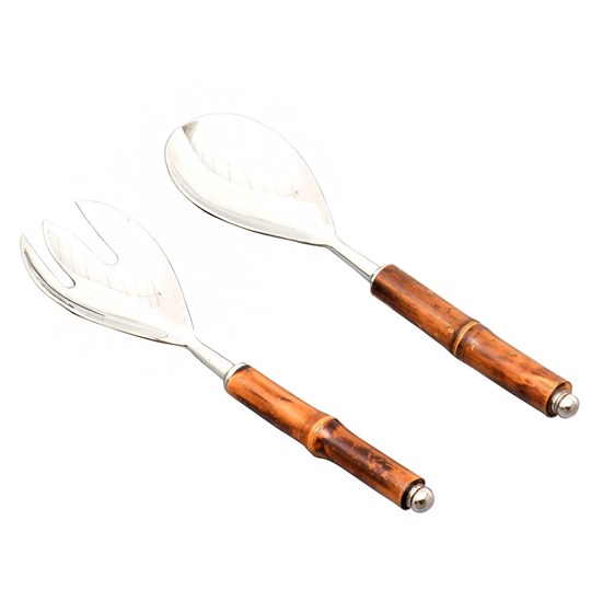 Imagem CONJUNTO 2 PEÇAS PARA SALADA EM AÇO INOX COM CABO DE BAMBU ESCURO - WOLFF