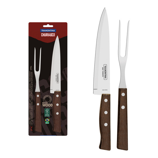 Imagem JOGO TRINCHANTE DE AÇO INOX E MADEIRA NATURAL 2 PEÇAS - TRAMONTINA