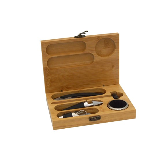 Imagem KIT DE ACESSÓRIOS PARA VINHO COM ESTOJO EM BAMBU 6 PEÇAS