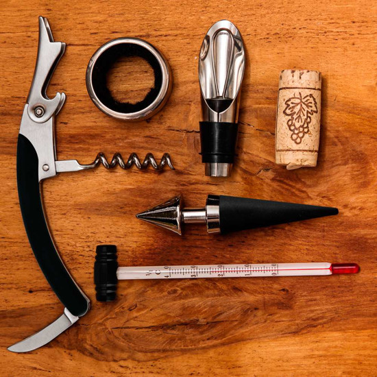 Imagem KIT DE ACESSÓRIOS PARA VINHO COM ESTOJO EM BAMBU 6 PEÇAS