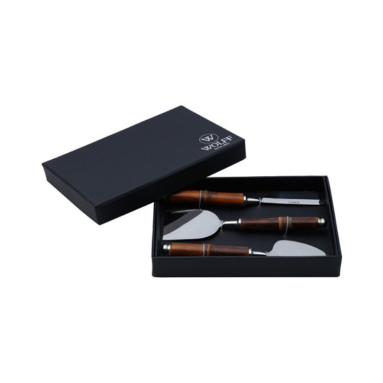 Imagem JOGO COM 3 PEÇAS PARA QUEIJO AÇO INOX COM CABO DE BAMBOO ESCURO - WOLFF