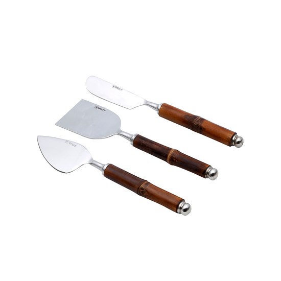 Imagem JOGO COM 3 PEÇAS PARA QUEIJO AÇO INOX COM CABO DE BAMBOO ESCURO - WOLFF