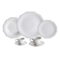 Imagem de JOGO DE JANTAR DE PORCELANA 42 PEÇAS ALTO RELEVO BRANCO WOLFF - Rojemac Impotacao E Exportacao Ltda