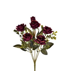 Imagem de BUQUÊ DECORATIVO DE ROSA COR BURGUNDY COM FOLHAS VERDE EM PLÁSTICO MOLDÁVEL - GRILLO - Grillo Ltda