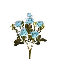 Imagem de BUQUÊ DECORATIVO DE ROSA COR AZUL COM FOLHAS VERDE EM PLÁSTICO MOLDÁVEL - GRILLO - Grillo Ltda