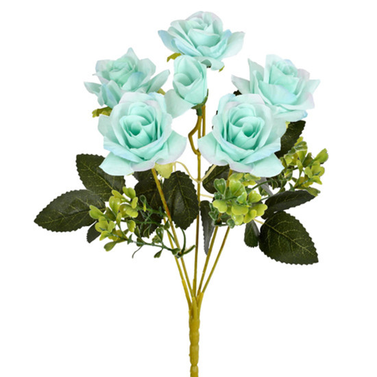 Imagem BUQUÊ DECORATIVO DE ROSA COR AZUL COM FOLHAS VERDE EM PLÁSTICO MOLDÁVEL - GRILLO