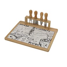 Imagem de CONJUNTO 4 PEÇAS DE BAMBÚ E CERÂMICA PARA QUEIJO EM AÇO INOX 33X26CM - LYOR - Coliseu Presentes Ltda
