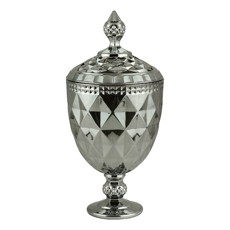 Imagem de POTICHE DECORATIVO COM PÉ DE CRISTAL DE CHUMBO DIAMOMOND PRATA LYOR - Coliseu Presentes Ltda