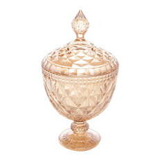 Imagem de POTICHE DECORATIVO COM PÉ DE CRISTAL DE CHUMBO DIAMOND AMBAR 15X28CM - LYOR - Coliseu Presentes Ltda