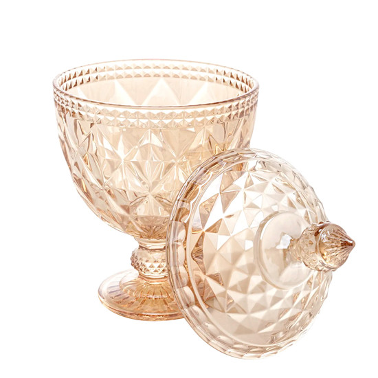 Imagem POTICHE DECORATIVO COM PÉ DE CRISTAL DE CHUMBO DIAMOND AMBAR 15X28CM - LYOR