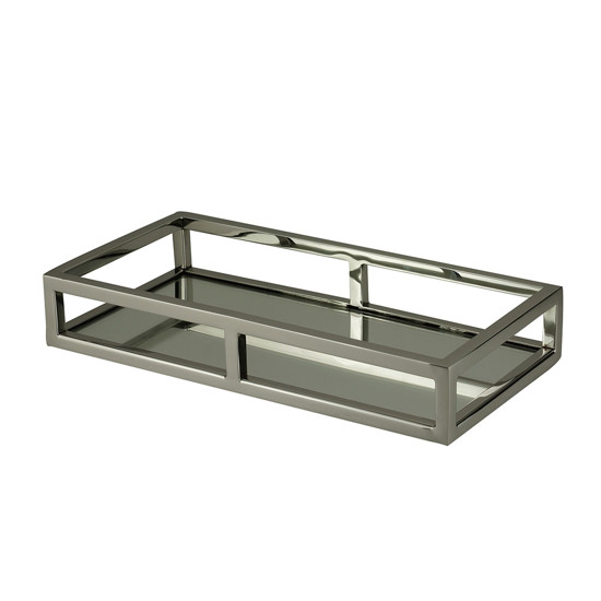 Imagem BANDEJA RETANGULAR DECORATIVA EM AÇO INOX E FUNDO COM ESPELHO 30X15X5 CM - WOLFF