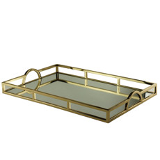 Imagem de BANDEJA DECORATIVA EM AÇO INOX DOURADO E ESPELHO 56X36X5 CM - WOLFF - Rojemac Impotacao E Exportacao Ltda