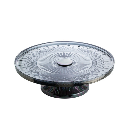 Imagem PRATO PARA BOLO CRISTAL CINZA COM PÉ AÇO LYS BLACK 32CM WOLFF