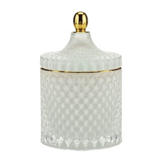 Imagem de POTICHE DECORATIVO EM VIDRO BRANCO COM BORDA DOURADA 11X17CM - WOLFF - Rojemac Impotacao E Exportacao Ltda