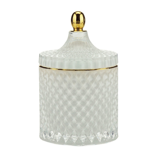 Imagem POTICHE DECORATIVO EM VIDRO BRANCO COM BORDA DOURADA 11X17CM - WOLFF
