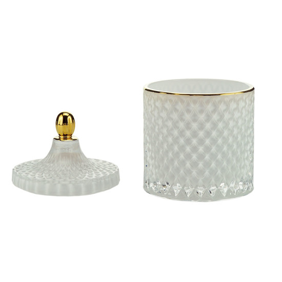 Imagem POTICHE DECORATIVO EM VIDRO BRANCO COM BORDA DOURADA 11X17CM - WOLFF