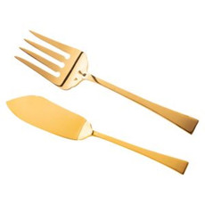 Imagem de CONJUNTO BERNA 2 PEÇAS FACA E GARFO AÇO INOX DOURADO PARA SERVIR PEIXE - WOLFF - Rojemac Impotacao E Exportacao Ltda