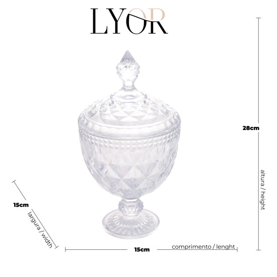 Imagem POTICHE DECORATIVO DIAMOND EM CRISTAL DE CHUMBO COM PÉ 28X15X15 CM - LYOR