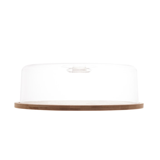 Imagem PRATO PARA BOLO DE BAMBU COM TAMPA DE PLASTICO 28X28X9 CM - LYOR
