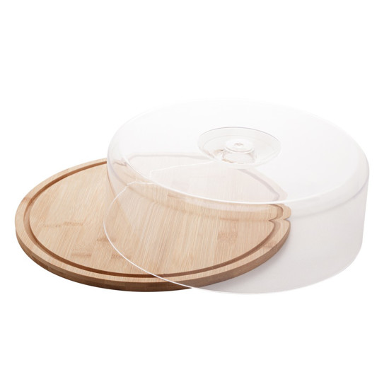 Imagem PRATO PARA BOLO DE BAMBU COM TAMPA DE PLASTICO 28X28X9 CM - LYOR