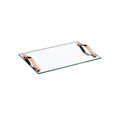 Imagem de BANDEJA SLIM VIDRO ALÇAS COBRE - Metalurgica Forma Ltda