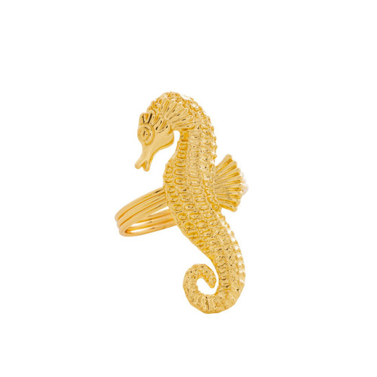 Imagem CONJUNTO 4 ANEIS PARA GUARDANAPOS ZINCO CAVALO MARINHO DOURADO 