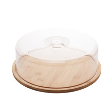 Imagem de PRATO PARA BOLO DE BAMBU COM TAMPA DE PLASTICO 28X28X9 CM - LYOR - Coliseu Presentes Ltda