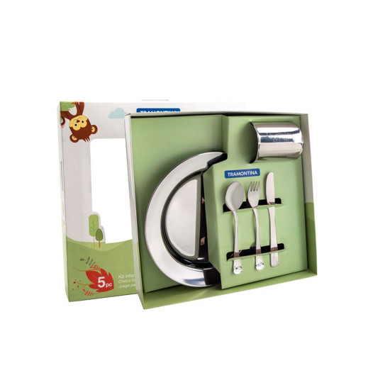Imagem KIT INFANTIL TRAMONTINA PARA REFEIÇÃO EM AÇO INOX 5 PEÇAS