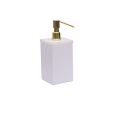 Imagem de PORTA SABONETE LÍQUEIDO PLUS COR BRANCO GOLD LATÃO EM ACRÍLICO - DECOR ACRÍLICOS - Decor Acrilicos Industria De Artefatos Plasticos Ltda