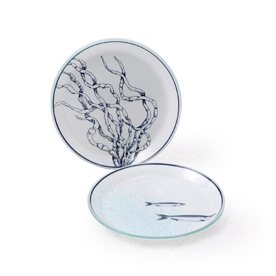 Imagem CONJUNTO DE PRATOS PEIXE P DECORGLASS MULTICOLOR NO VOLTAGEV 4 PEÇAS (DECORAÇÃO PRAIA) 