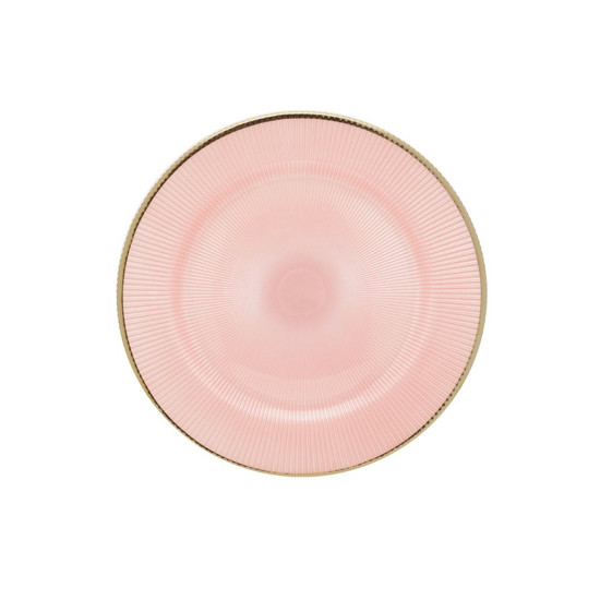 Imagem SOUSPLAT EM VIDRO ROSA COM BORDA DOURADO 32,5CM - CROMUS 