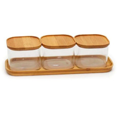 Imagem de PETISQUEIRA COM TAMPA DE  BAMBU COM 3 PEÇAS EUROQUADROS - Euroquadros Industria Importacao E Exportacao