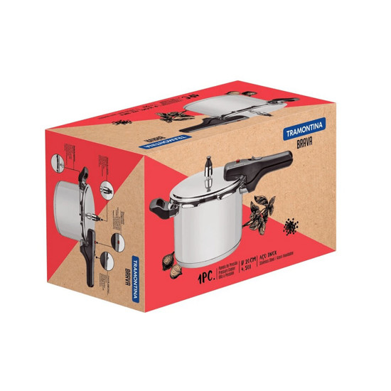 Imagem PANELA DE PRESSÃO BRAVA EM AÇO INOX COM FUNDO TRIPLO 4,5 L - TRAMONTINA