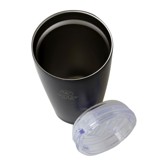 Imagem COPO TÉRMICO DE ACO INOX PAREDE DUPLA COM TAMPA PRETO 600ML WOLFF