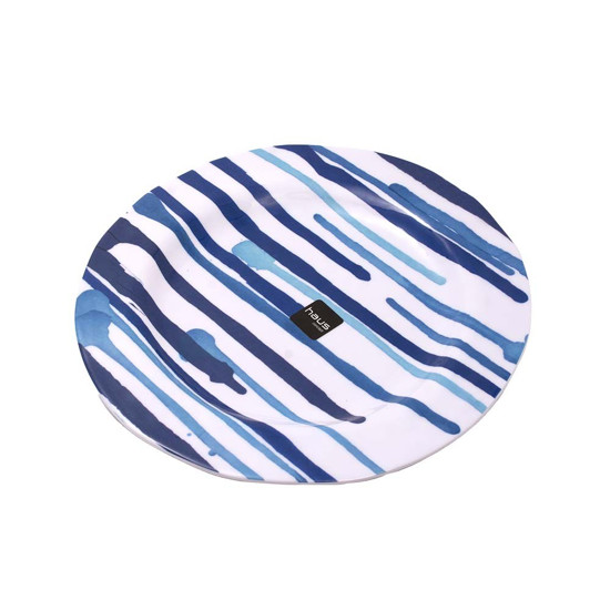 Imagem PRATPRATO RASO SAINT EM MELAMINA COM LISTRAS AZUIS 28X2 CM - HAUS