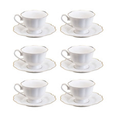 Imagem de CONJUNTO 06 XÍCARAS DE CHÁ EM PORCELANA COM PIRES MALDIVAS BRANCO COM FIO DOURADO - WOLFF - Rojemac Impotacao E Exportacao Ltda