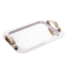 Imagem de BANDEJA DE AÇO INOX COM ALÇA DOURADA MANHATTAN 28,5CM X 22,5CM - Rojemac Impotacao E Exportacao Ltda