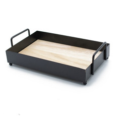 Imagem de BANDEJA RETANGULAR DE METAL COM FUNDO EM MDF E ALÇA PRETO FOSCO 14X22X6CM - LYOR - Coliseu Presentes Ltda