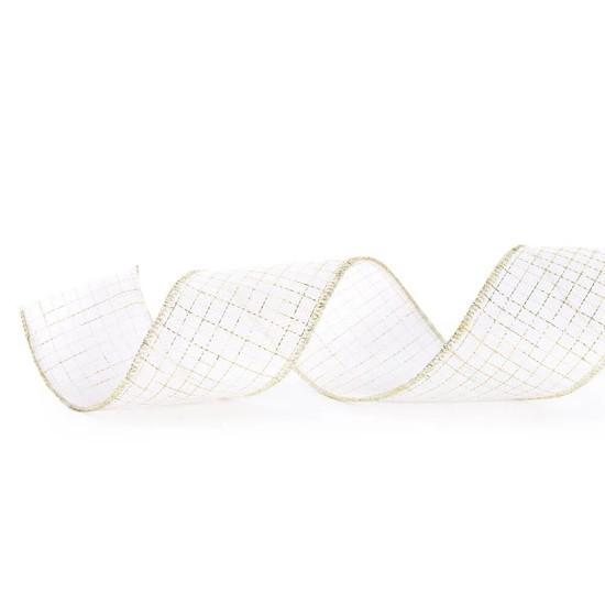 Imagem FITA NATALINA COM QUADRADOS COR BRANCO E OURADO 6,3X914CM - CROMUS 