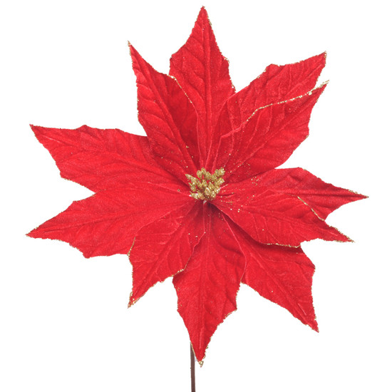 Imagem HASTE DECORATIVA DE POINSÉTIA VERMELHA COM DETALHES DOURADOS COM GLITTER - CROMUS 