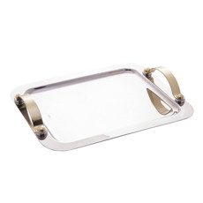 Imagem de BANDEJA DE AÇO INOX COM ALÇA DOURADA MANHATTAN 33CM X 27CM - Rojemac Impotacao E Exportacao Ltda