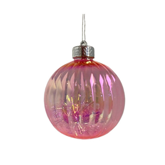 Imagem JOGO DE BOLAS NATALINA DE PLÁSTICO COR ROSA 3 BOLAS DE 10CM - TOK DA CASA