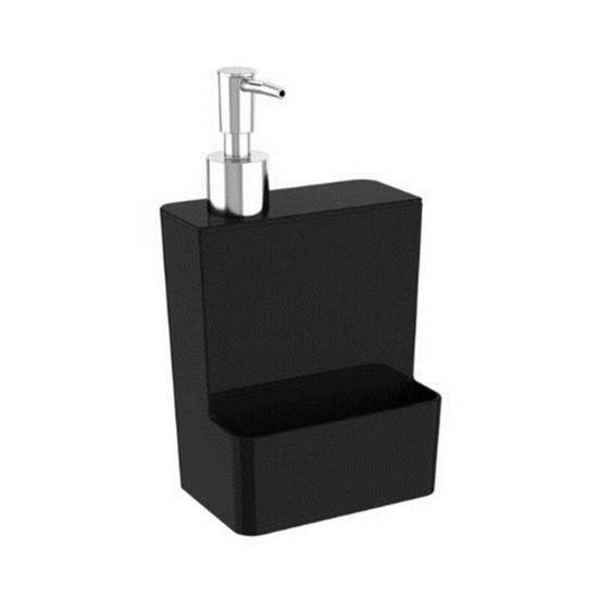 Imagem ESCORREDOR 12 PRATOS EM AÇO INOX COM PORTA TALHERES E DISPENSER EM PLÁSTICO PRETO - BRINOX