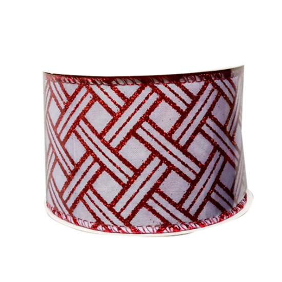 Imagem FITA NATALINA ARAMADA COR VERMLHO E BRANCO 6,3CM X 9,14M - GRILLO 52518