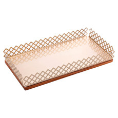 Imagem de BANDEJA DE MADEIRA COM AÇO INOX TECA CHAMPANHE 31CM X 15,5CM X 5CM - WOLFF  - Rojemac Impotacao E Exportacao Ltda