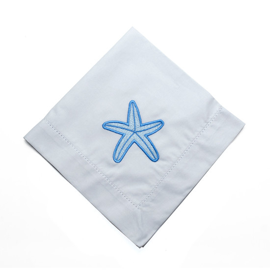 Imagem GUARDANAPO 40X40CM COR BRANCO COM BORDADO ESTRELA DO MAR AZUL  - NOEMY 