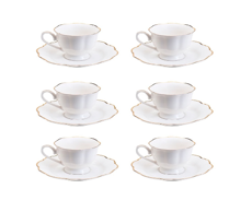 Imagem de CONJUNTO 06 XÍCARAS PARA CAFÉ EM PORCELANA COM PIRES MALDIVAS BRANCO E FIO DOURADO - WOLFF - Rojemac Impotacao E Exportacao Ltda